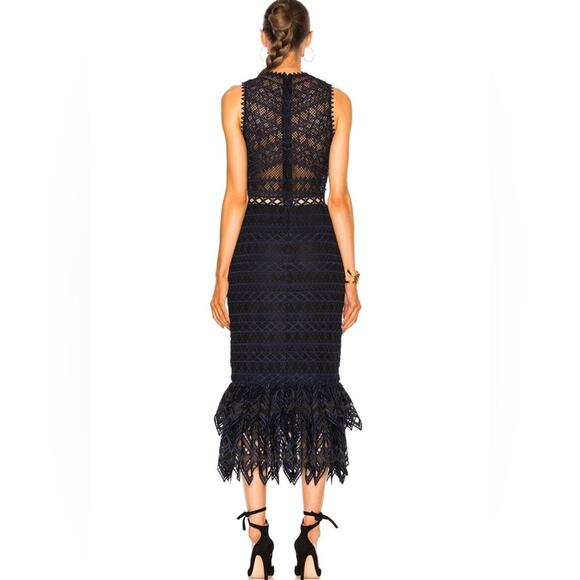 SIMKHAI Lattice Embroidered Mermaid Trumpet Dress Navy Blue and Black 2 - Picture 4 of 16